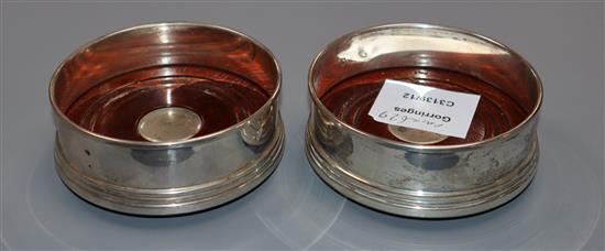 A pair of modern silver mounted bottle coasters, Birmingham, 1968,